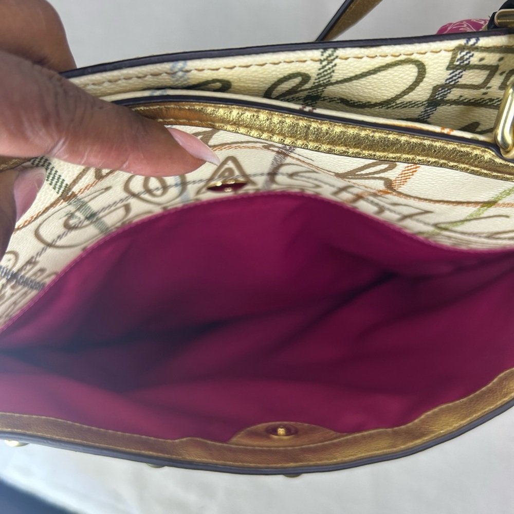 Coach Tattersall Graffiti Tote Gold/Cream Pink Lining Style F13187 Excellent - Picture 11 of 15